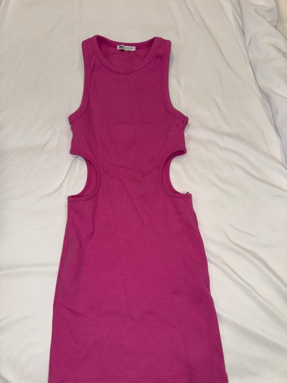 Zara Bright Pink Ribbed Tank Dress with Side Cutouts